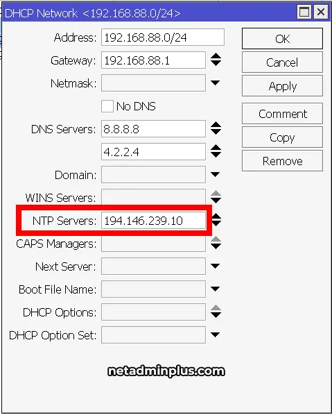 ست کردن NTP Server در تنظیمات DHCP Server میکروتیک
