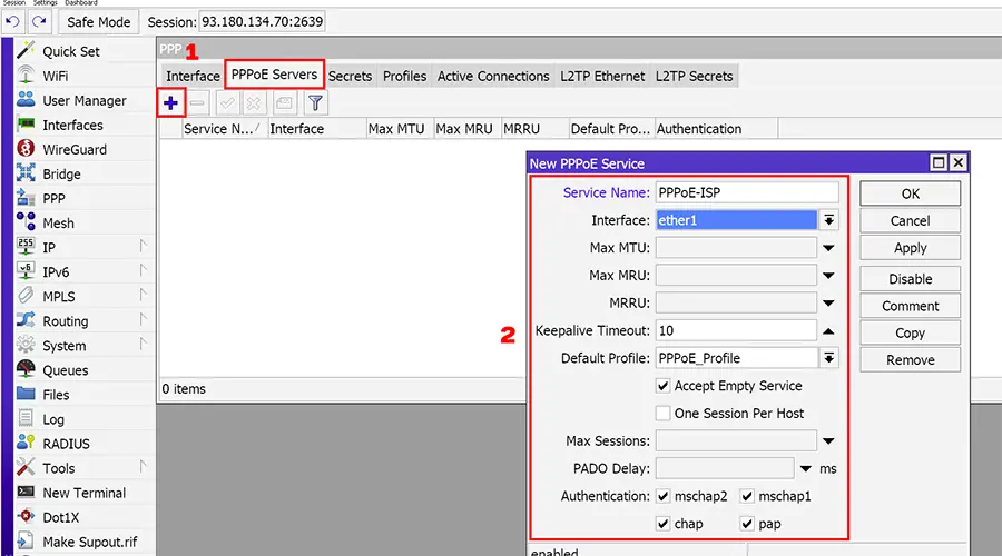 فعال سازی اینترفیس PPPoE Server میکروتیک