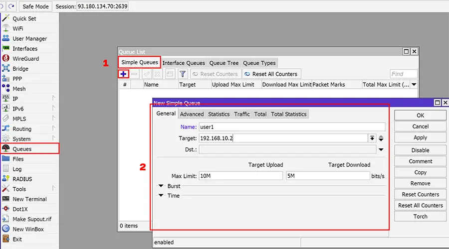 ساخت Simple Queue برای مدیریت پهنای باند کاربران