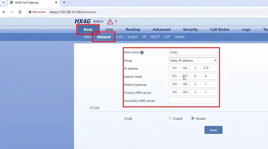 تنظیمات شبکه گیتوی FXS نیوراک