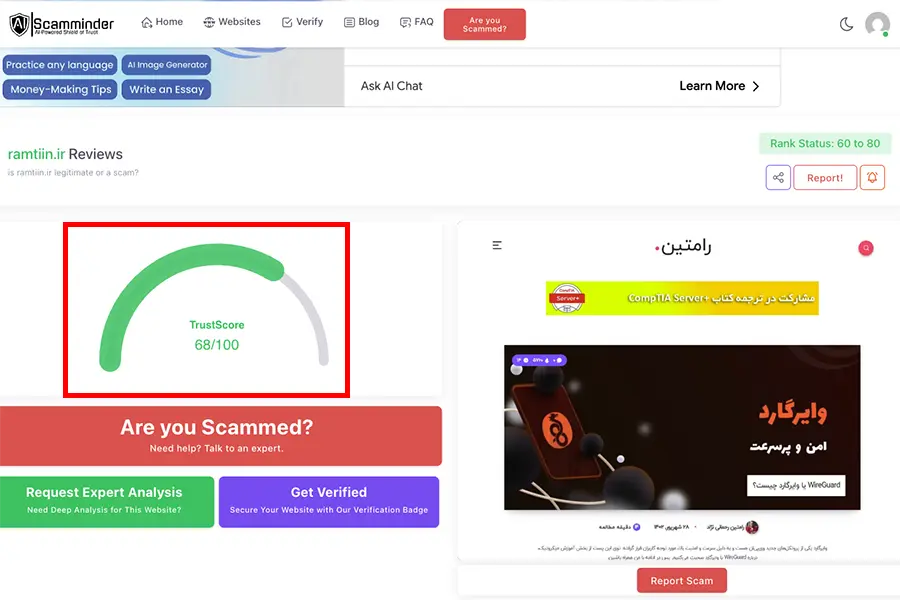 تحلیل کلی اسکم مایندر از وبسایت