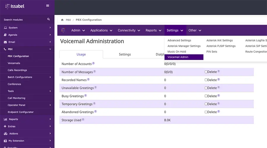 Voicemail Admin در ایزابل 5